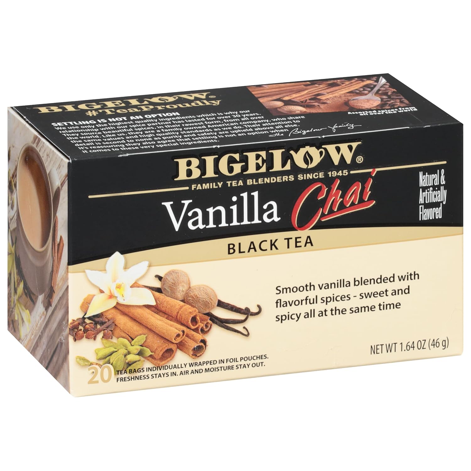 Bigelow Tea Vanilla Chai Black Tea, Caffeinated Tea, 20 Count (Pack Of 6), 120 Total Tea Bags