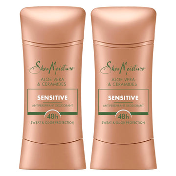 Sheamoisture Antiperspirant Deodorant Stick Sensitive Aloe Vera & Ceramides 2 Count For 48Hr Sweat & Odor Protection With No Parabens & No Mineral Oil 2.6 Oz