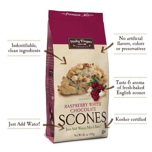 English Scone Mix, Raspberry White Chocolate by Sticky Fingers Bakeries – Easy to Make English Scones Fresh Baked, Makes 12 Scones (1pk)