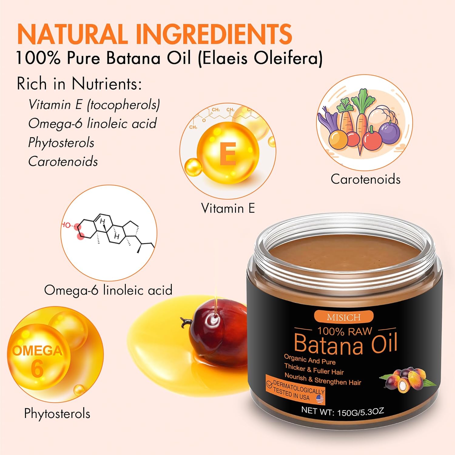 Raw Batana Oil For Hair Growth, 100% Natural Pure Dr. Sebi Botana Oil From Honduras, Unrefined Organic For Prevent Hair Loss, Enhances Thickness For Men & Women 5.3 Oz : Beauty & Personal Care