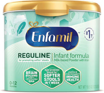 Enfamil Reguline Baby Formula, Milk-Based Infant Nutrition, Dual Prebiotics For Soft, Comfortable Stools Within 1 Week Of Use, Omega-3 Dha For Immune Support, Reusable Powder Tub, 19.5 Oz?