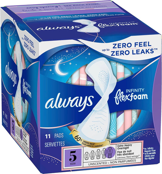 Always Infinity Size 5 Extra Heavy Overnight Pads with Wings, Unscented