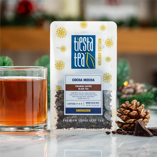 Tiesta Tea - Cocoa Mocha, Tiramisu Coffee Black Tea, Premium Loose Leaf Tea Blend, High Caffeinated Holiday Tea, Make Hot Or Iced Tea & Brews Up To 25 Cups - 1.8 Ounce Resealable Pouch