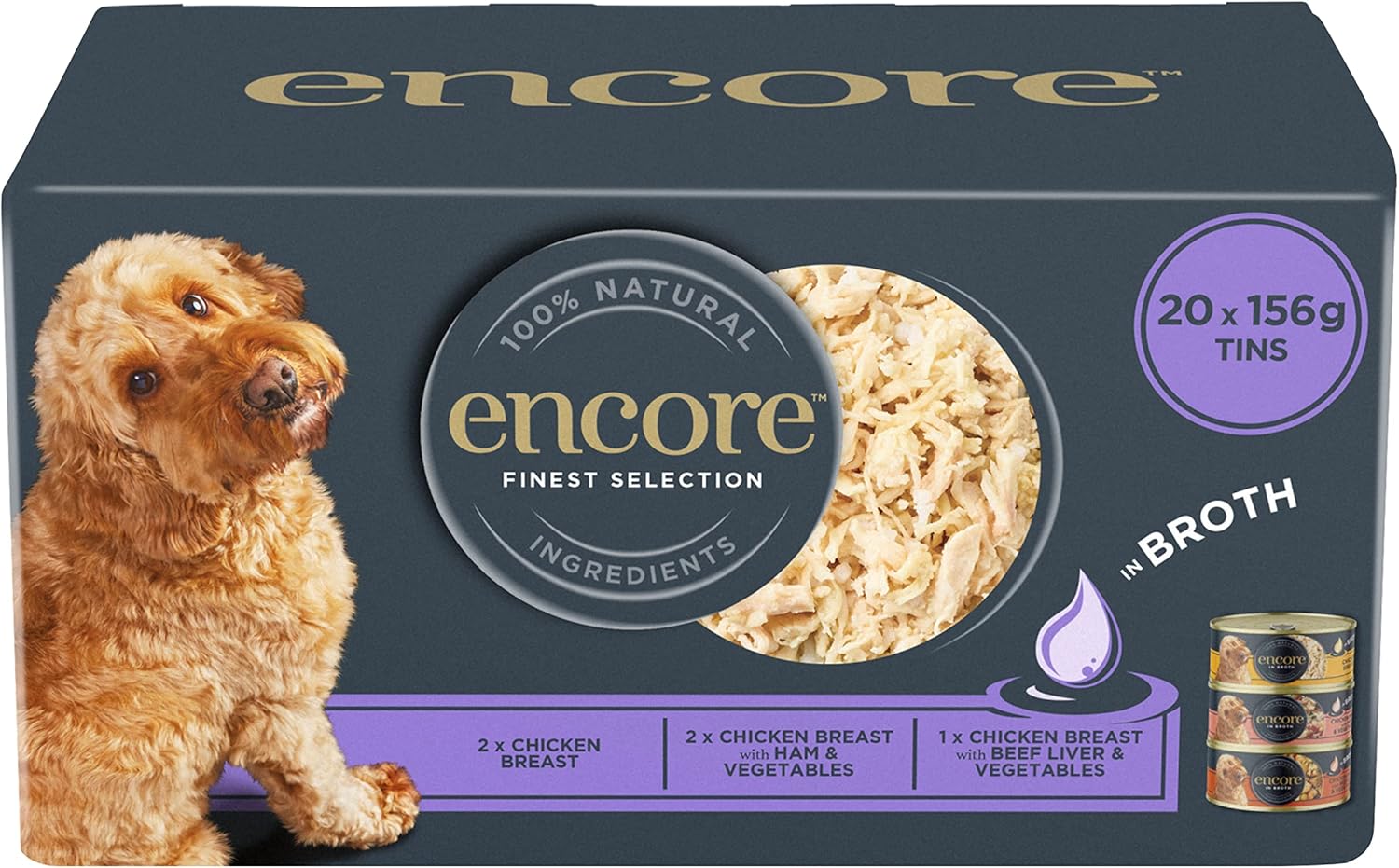 Encore 100% Natural Wet Dog Food, Chicken Multipack in Broth (Pack of 20 x 156g Tins)?ENC3013-1EN
