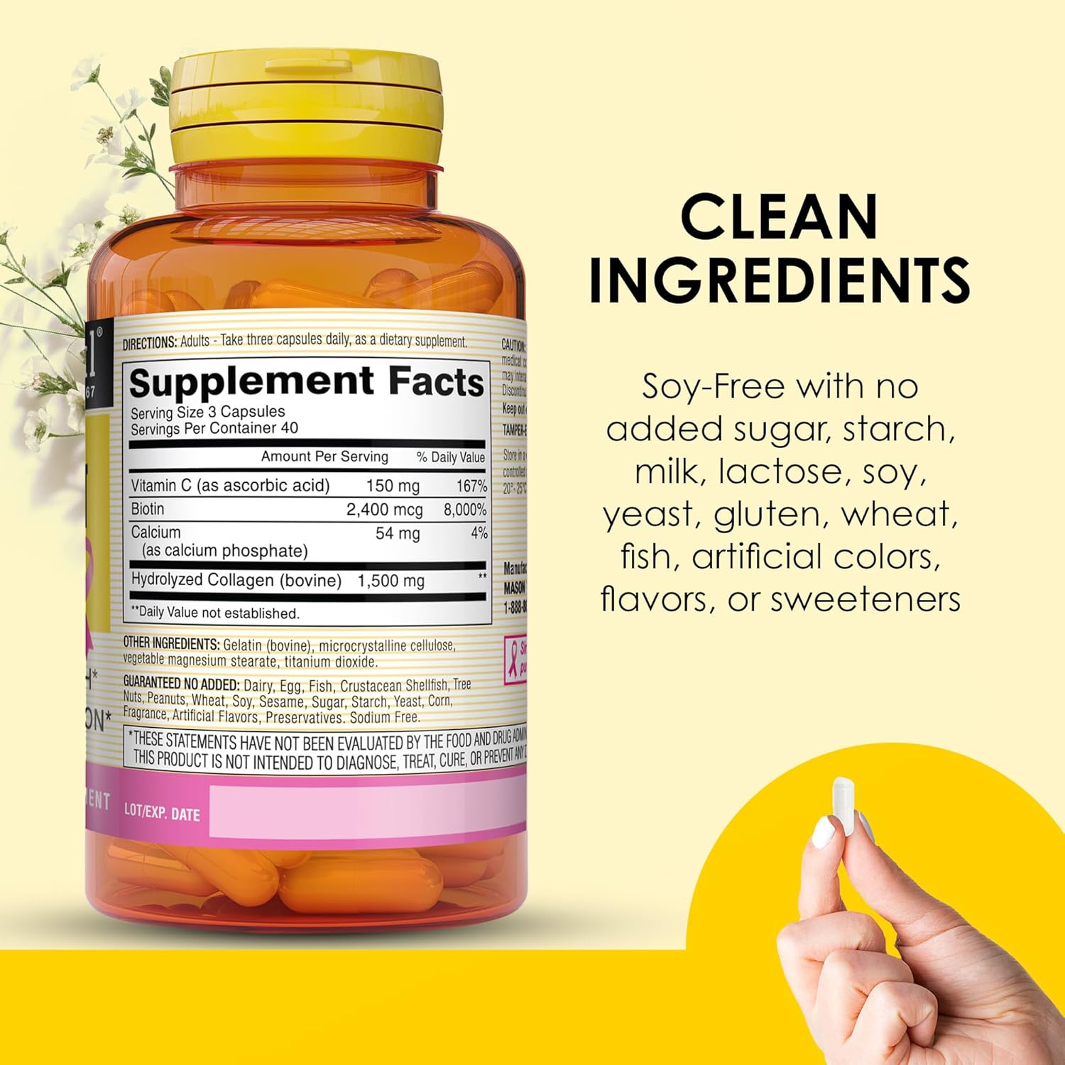Buy Mason Natural 1500Mg Collagen With Vitamin C, Biotin, & Calcium, 40,Day Supply Capsules, Supplement For Hair, Skin, And Nails. On  Free Shipping On Qualified Orders