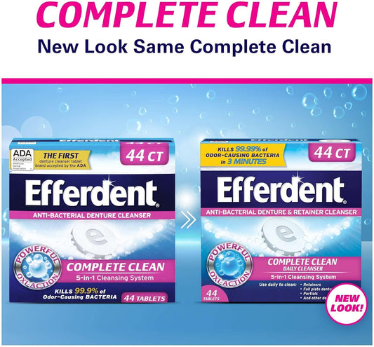 Efferdent Denture Cleanser Tablets, Complete Clean, Cleanser for Retainer and Dental Appliances, 44 Count, 6 Pack