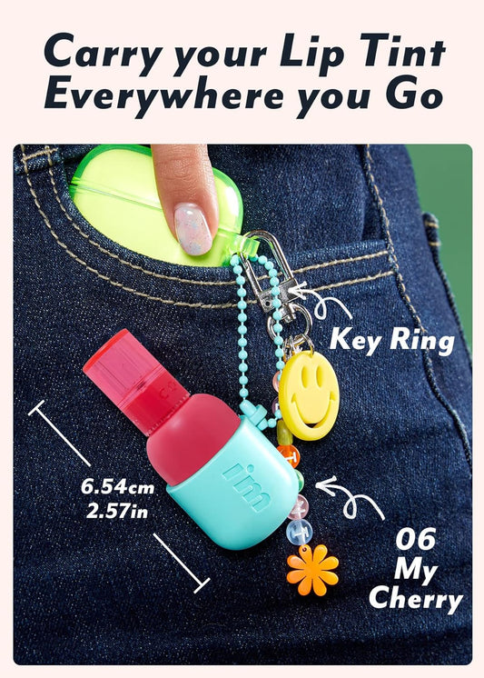I'M Meme Color Key Ring Water Gel Lip Tint - 06 My Cherry | Long Lasting Lip Gloss, Hydrating Glossy Finish, Kbeauty, Cute Korean Makeup, Compact, Portable Keychain, Travel-Friendly, Gift, 0.09 Oz