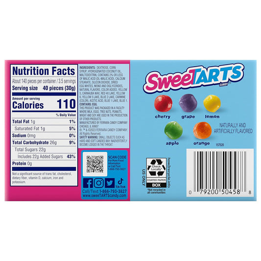 Sweetarts Mini Chewy Candy, 3.75 Ounce Theater Candy Boxes (Pack Of 12)