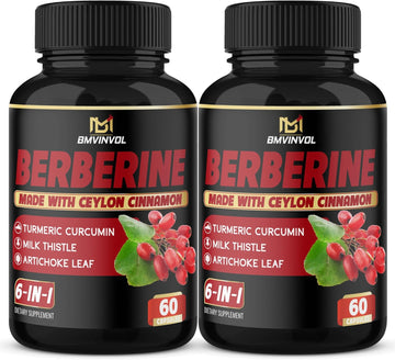 (2 Packs) Berberine Supplement Plus Ceylon Cinnamon, Turmeric - 120 Capsules - Supports Immune Function - Berberine HCl Supplement Pills - 4 Months Supply