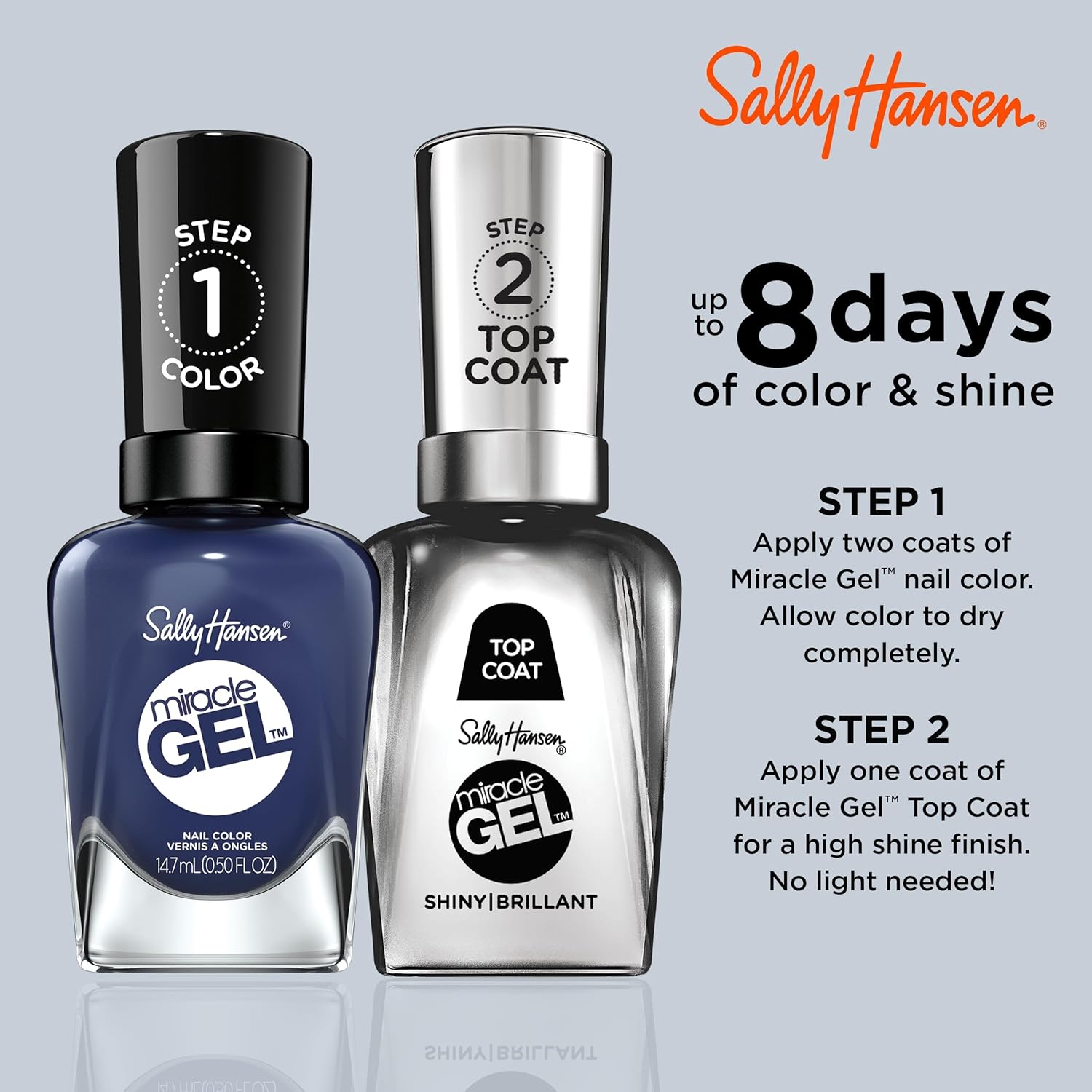 Sally Hansen Miracle Gel™, Midnight Mod, Long Lasting, Gel-Like Formula, No UV Lamp Needed, Blue Nail Polish : Beauty & Personal Care