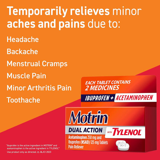 Motrin Dual Action With Tylenol, Pain Reliever Ibuprofen & Acetaminophen, Two Medicines For Minor Aches Pains, (Nsaid) 125 Mg Acetaminophen 250 Mg, 120 Ct