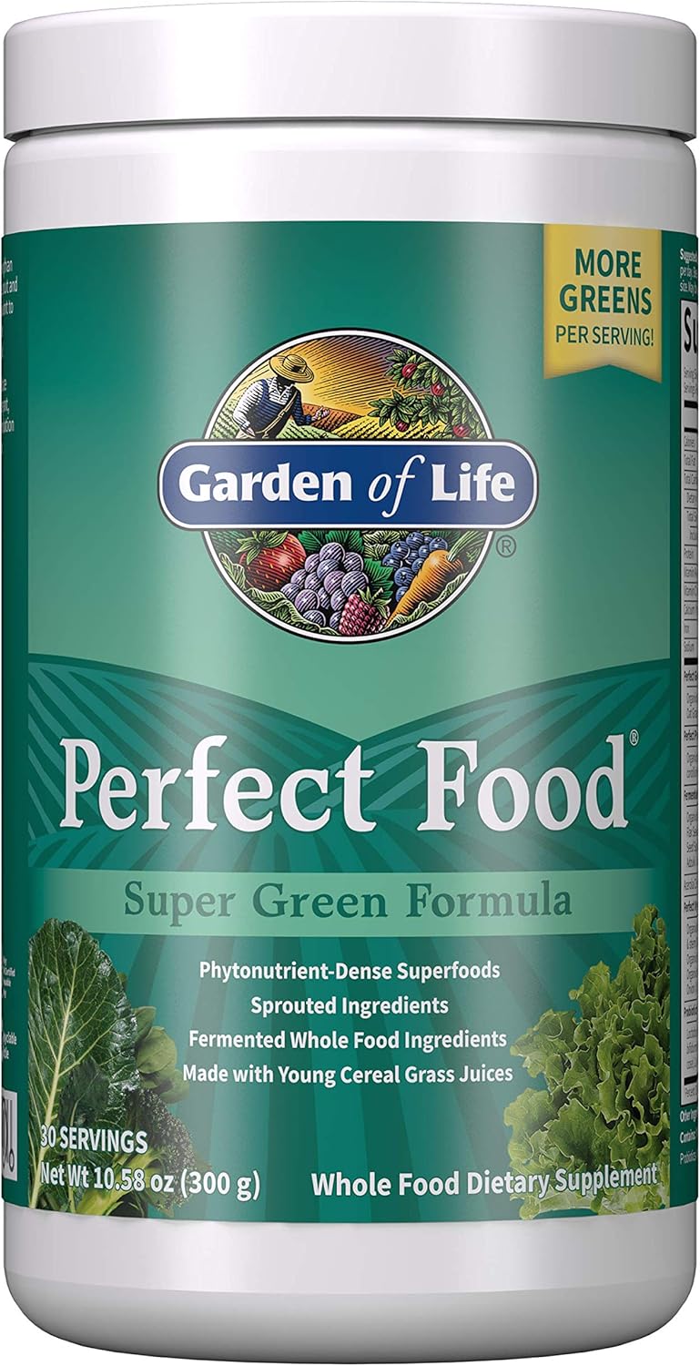 Garden of Life Perfect Food Super Green Formula - 30 Servings | 45 Superfoods, Greens, Fruit & Veggie Juice Superfood Powder Supplement, Probiotics & Organic Spirulina for Digestion & Immune Health