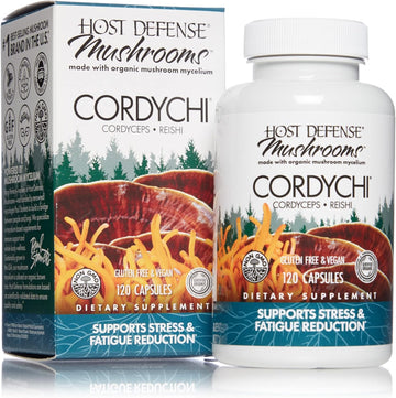Host Defense, CordyChi Capsules, Support Stress and Fatigue Reduction, Mushroom Mycelium Supplement with Cordyceps and Reishi, Unavored, 120 Count (Pack of 1)