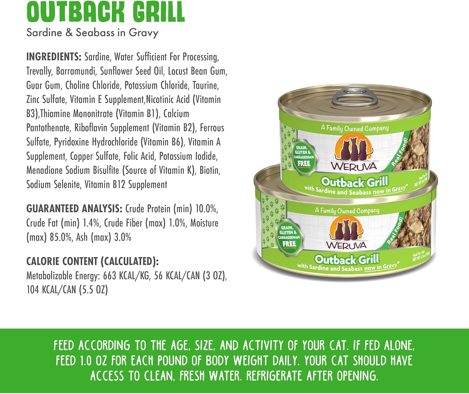 Weruva Classic Cat Food, Outback Grill with Sardine & Seabass in Gravy, 3oz Can (Pack of 24) : Canned Wet Pet Food : Pet Supplies