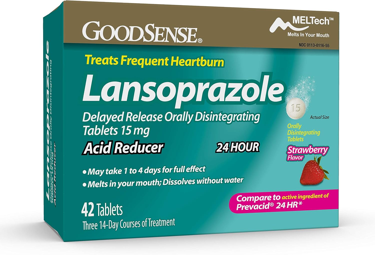 Goodsense Lansoprazole Delayed Release Orally Disintegrating Tablets 15 Mg, Acid Reducer, Strawberry Flavor, 42 Count