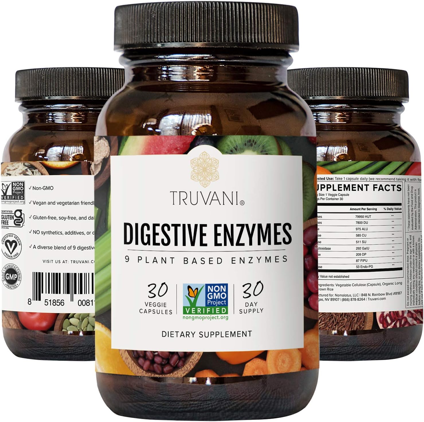 Truvani Digestive Enzymes | 9 Enzyme Blend | Digestive Support | Reduce Bloating | Increased Nutrient Absorption | Non-GMO Capsules| 30 Day Supply : Health & Household