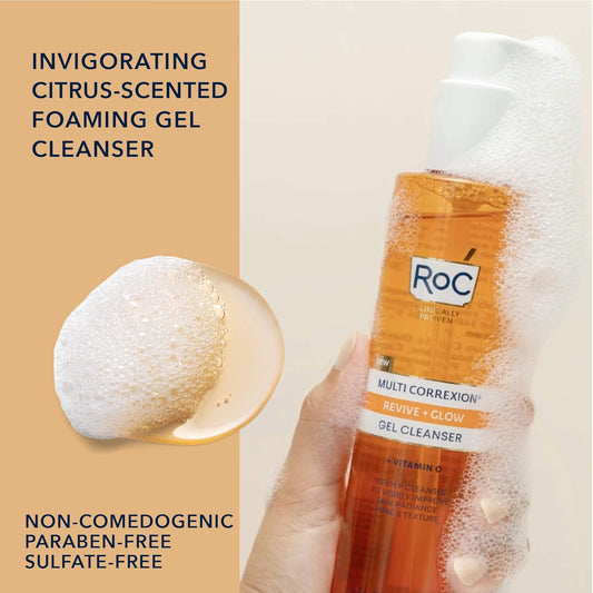 Roc Multi Correxion Revive + Glow Gel Facial Cleanser With Vitamin C, & Glycolic Acid, Paraben-Free, Sulfate-Free Skin Care, 6 Ounces