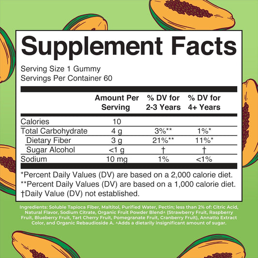 Maryruth Organics Fiber Gummies For Kids | 2 Month Supply | Sugar Free | Soluble Fiber Supplement | Gut Health & Digestion Support | 3G Fiber Per Gummy | Vegan | 60 Count