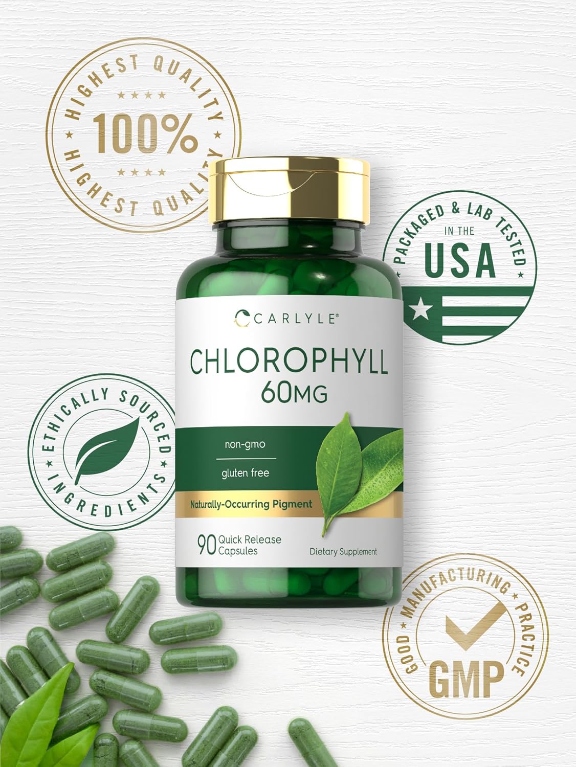 Carlyle Chlorophyll Pills | 90 Capsules | Naturally Occurring Pigment | Chlorophyll Concentrate Supplement | Non-GMO, Gluten Free Complex : Health & Household