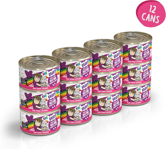 Weruva B.F.F. Omg - Best Feline Friend Oh My Gravy!, Tuna & Beef Belly Rubs With Tuna & Beef, 2.8Oz Can (Pack Of 12)