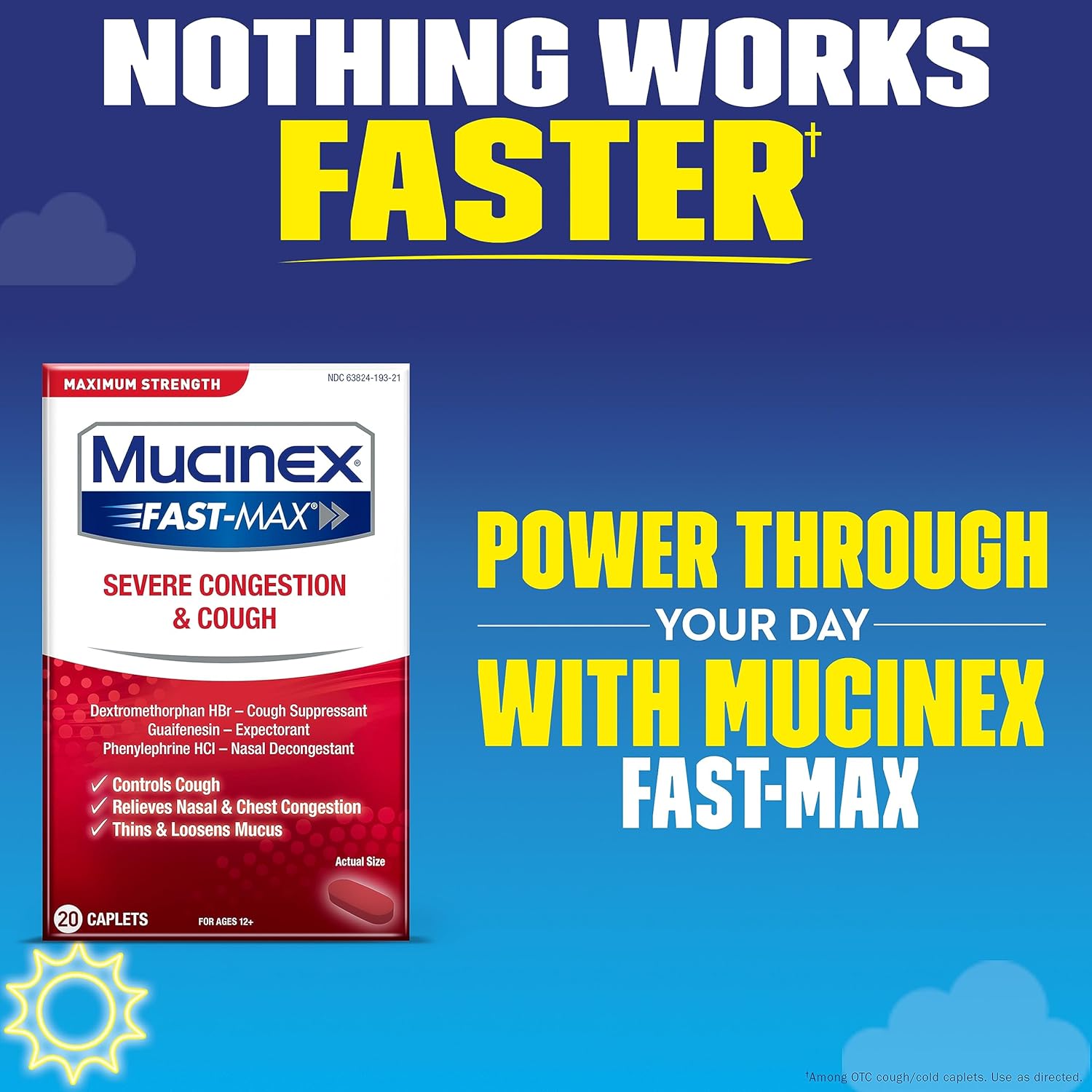 Mucinex Fast-Max Adult Severe Congestion & Cough Caplets, 20ct : Health & Household