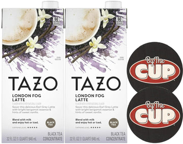 TAZO London Fog Latte Black Tea Concentrate, 32 oz (Pack of 2) with By The Cup Coasters