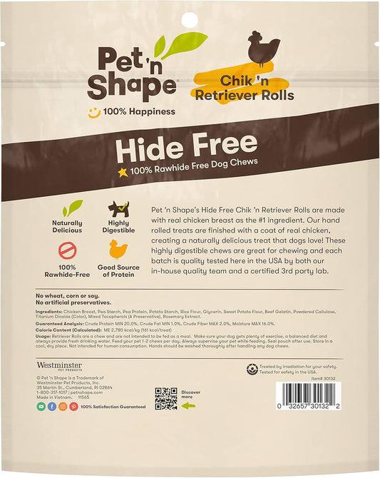 Pet 'N Shape Hide Free Chik 'N 4" Retriever Rolls, 6 Count 12.6 Oz - Rawhide Free Dog Treats - No Hide Alternative Chew Treat For All Life Stages