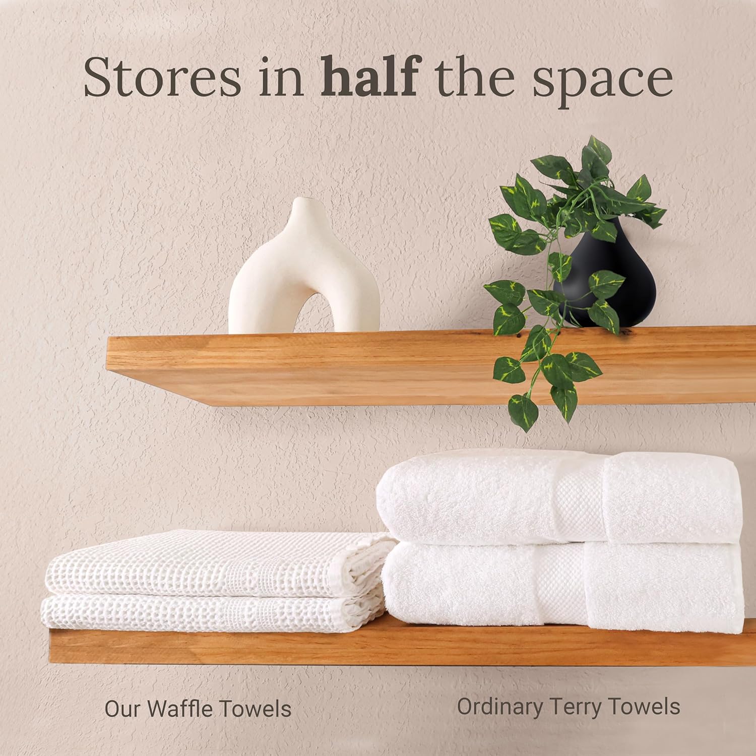 Gilden Tree Waffle Hand Towels For Bathroom Quick Drying Lint Free Thin, 2 Pack, Classic Style (Cream)