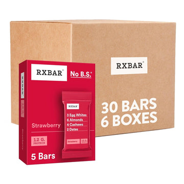 Rxbar Protein Bars, 12G Protein, Gluten Free Snacks, Strawberry (6 Boxes, 30 Bars)