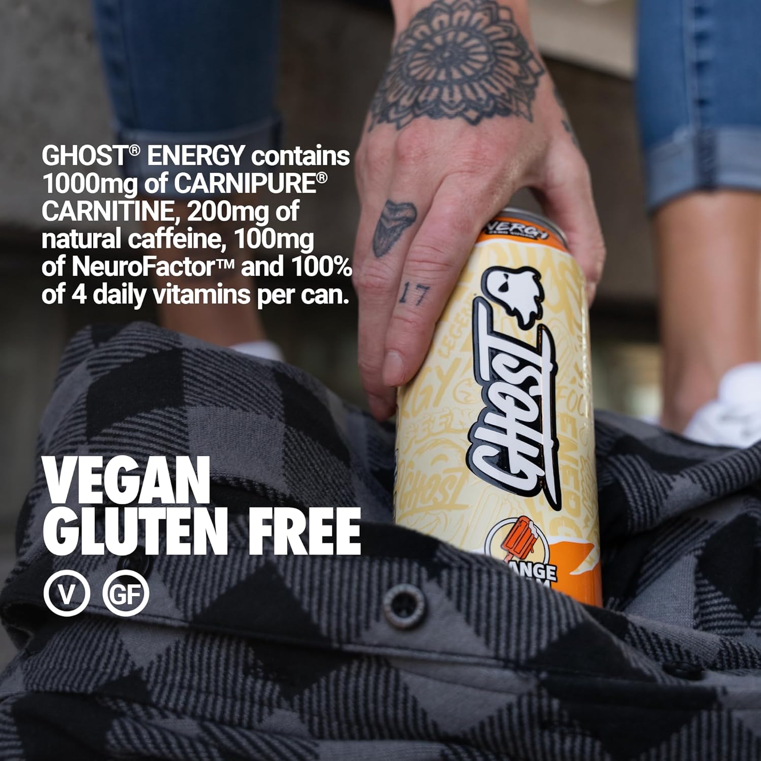 Ghost Energy Drink - 12-Pack, Orange Cream, 16Oz Cans - Energy & Focus & No Artificial Colors - 200Mg Of Natural Caffeine, L-Carnitine & Taurine - Gluten-Free & Vegan