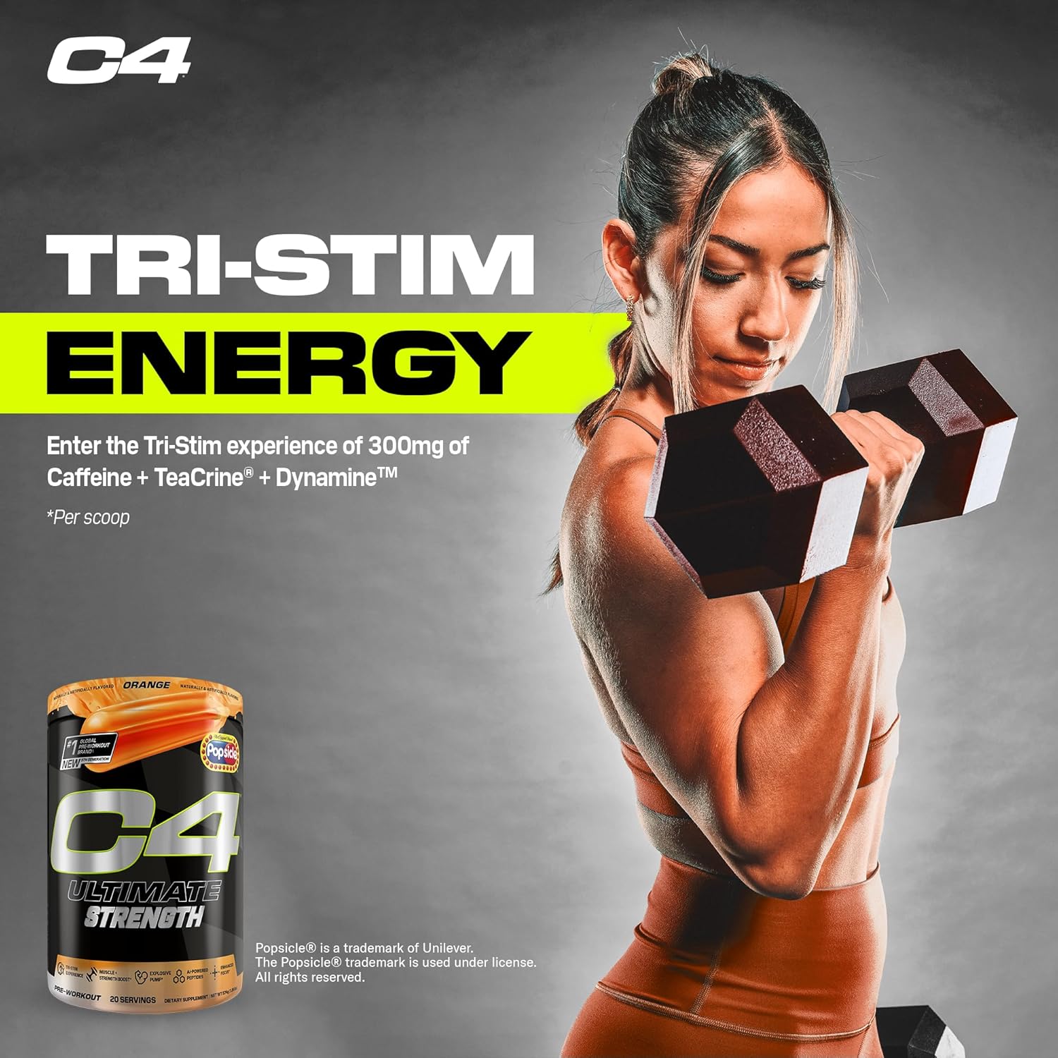 Cellucor C4 Ultimate Strength Pre Workout Powder - Tri-Stim Experience 300Mg Caffeine+Teacrine+Dynamine - Creatine & Beta-Alanine - Energy Supplement For Men & Women - Orange Popsicle, 20 Servings : Health & Household