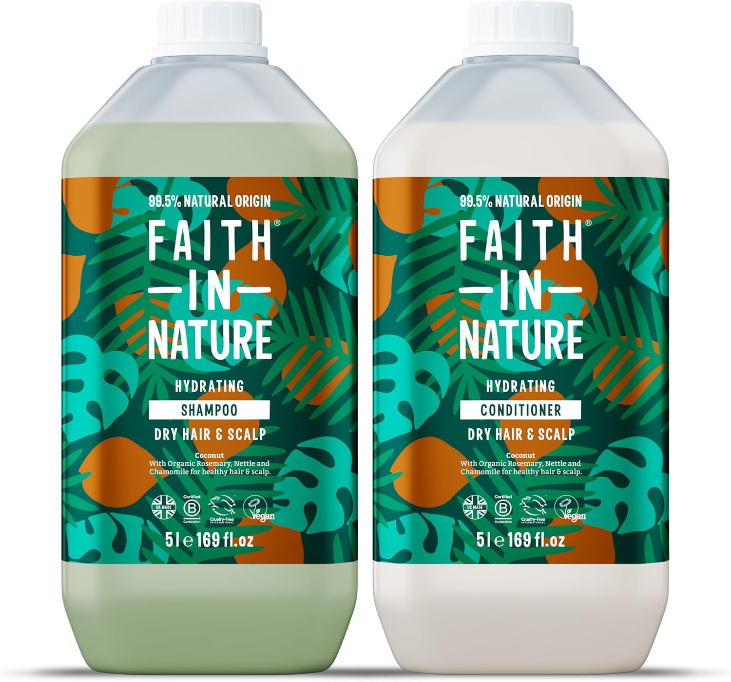 Faith In Nature Natural Coconut Shampoo And Conditioner Set, Hydrating, Vegan & Cruelty Free, No Sls Or Parabens, For Normal To Dry Hair, 2 X 5L Pack