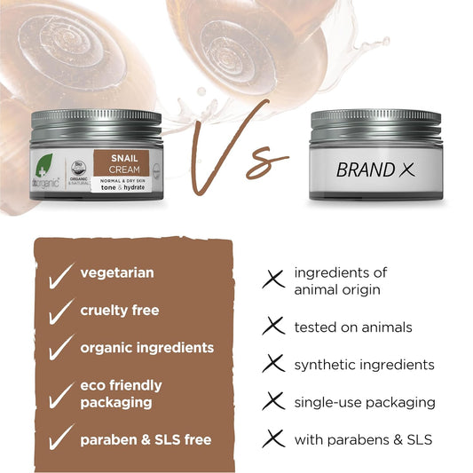 Dr. Organic Snail Gel Face Cream | Rejuvenates And Moisturizes, Improves Skin Tone And Hydration, Natural, Certified Organic, Paraben & Sls-Free, 50 Ml / 1.7 Fl Oz