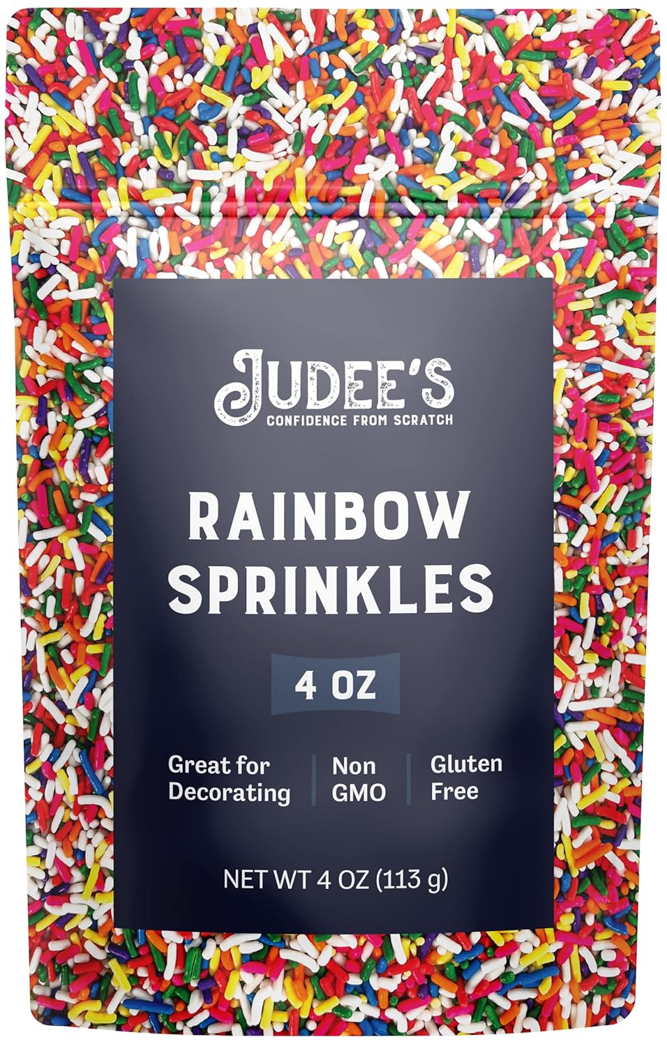 Judee's Rainbow Sprinkles 4 oz - Gluten-Free and Nut-Free - Brighten Up Your Baked Goods - Great for Cookie and Cake Decoration - Use for Baking and as Dessert and Ice Cream Toppings