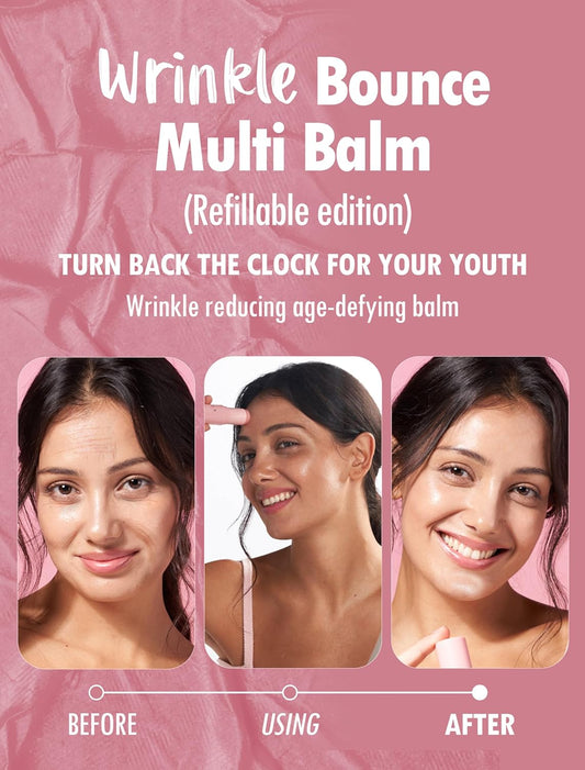 KAHI Wrinkle Bounce Multi Balm - Refill Kit for REFILLABLE EDITION | All-in-One Hydrating Lip Balm Eye Neck Cream Make Up Base & Face Mist Moisture Balm Stick Daily Face Moisturizer (0.32 oz)