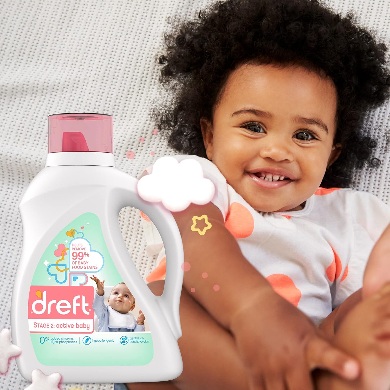 Dreft Stage 2: Active Baby Liquid Laundry Detergent, 89 Loads, 128 Fl Oz, Helps Remove 99% Of Baby Food Stains : Health & Household