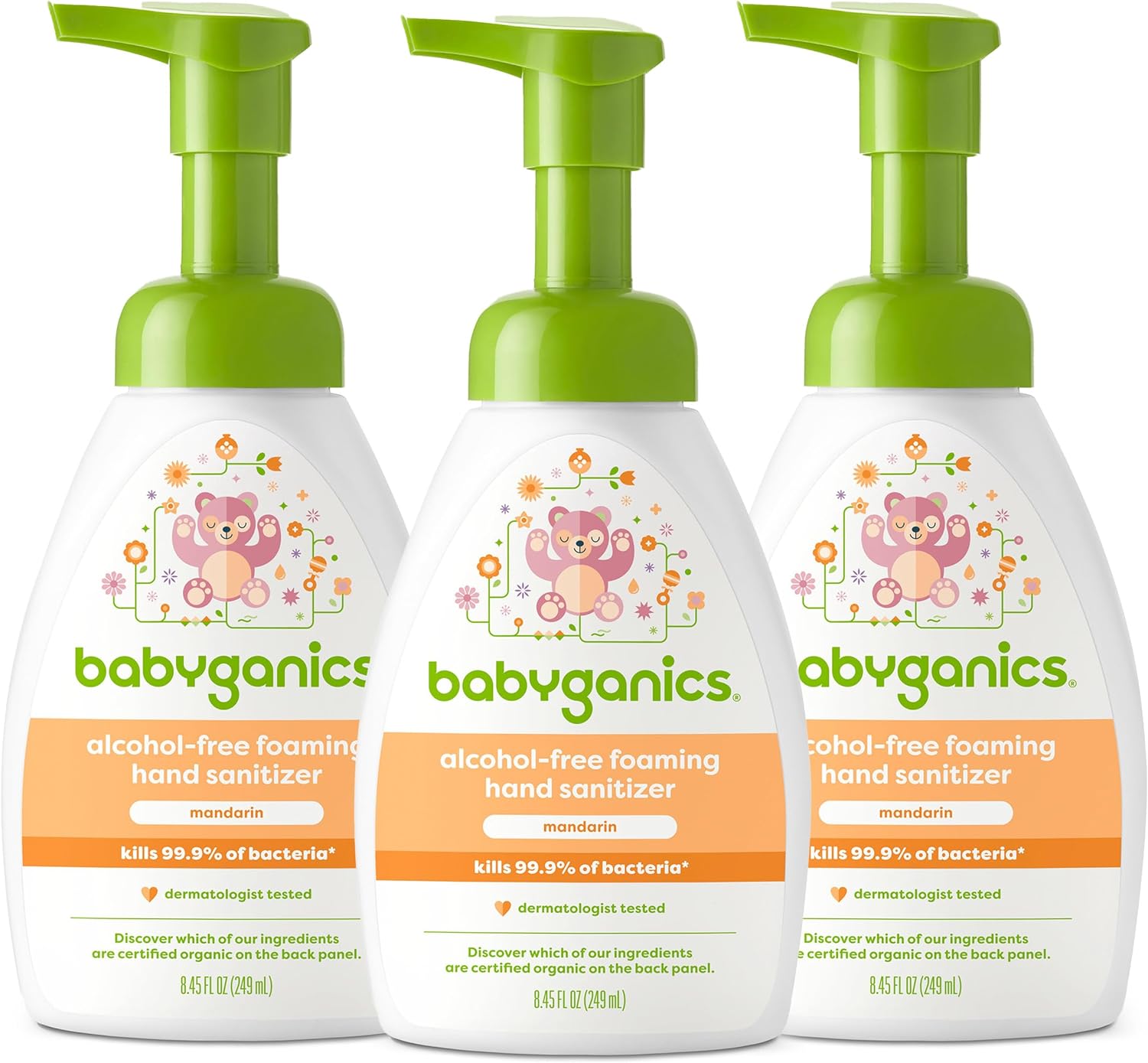 Babyganics Foaming Pump Hand Sanitizer, Alcohol Free, Mandarin, Kills 99.9% Of Common Bacteria, Moisturizing, 8.45 Fl Oz (Pack Of 3)