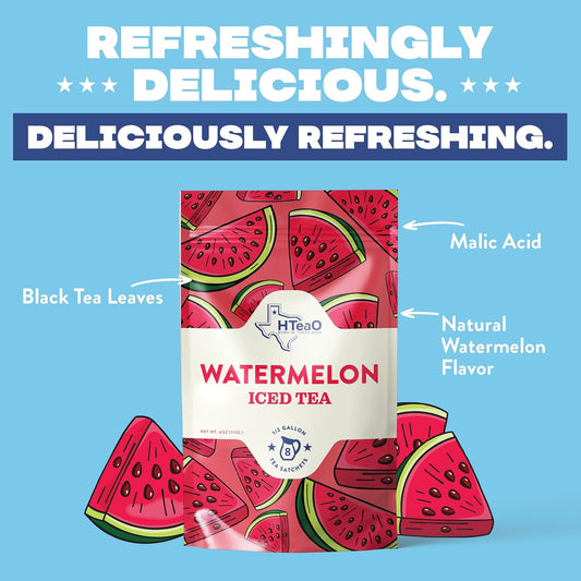 Hteao Watermelon Black Tea Sachets - 8 Gallons Per Package - Real Texas-Style Flavored Iced Tea In 5 Minutes (Pack Of 16 Sachet Bags)