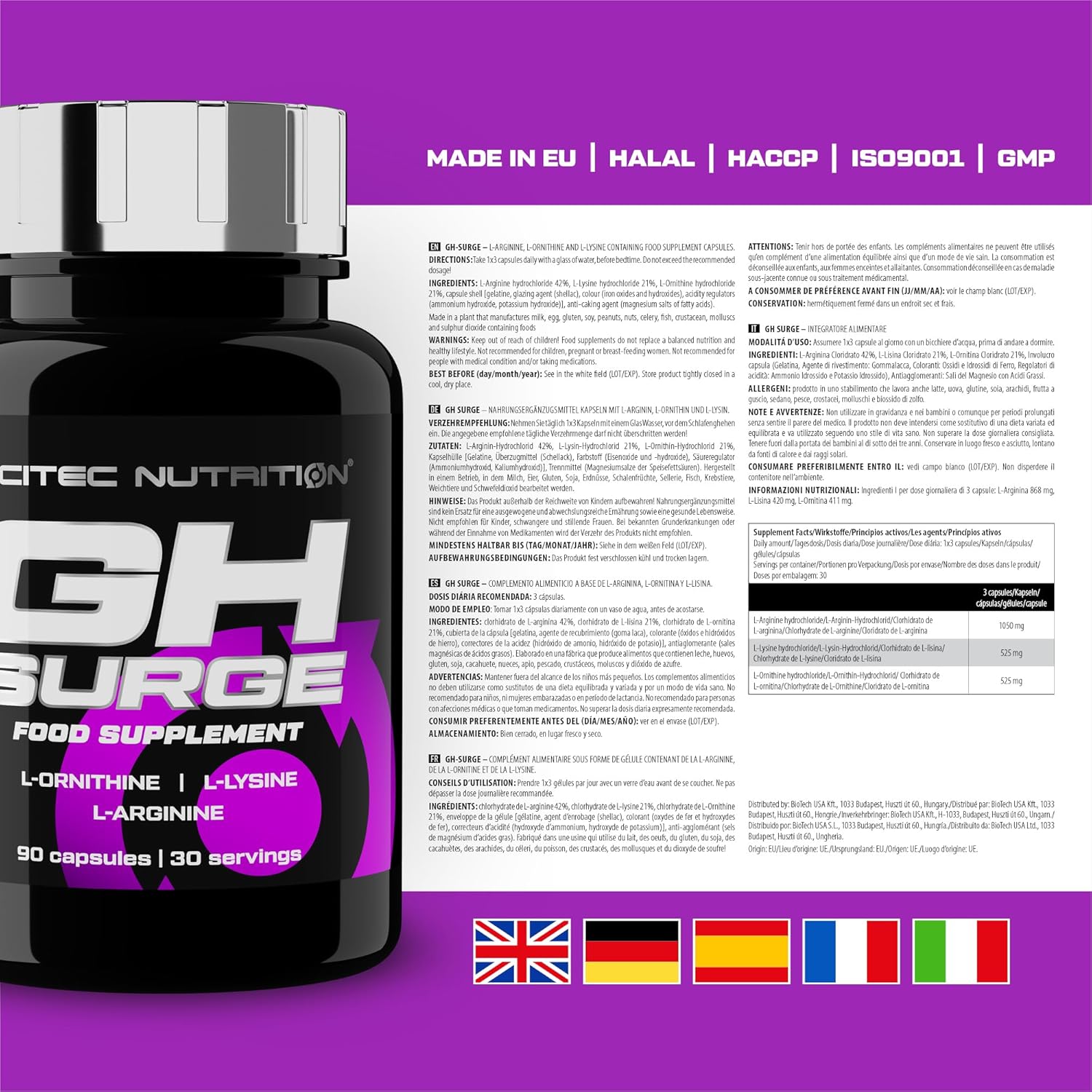 Scitec Nutrition GH Surge, L-Arginine, L-Ornithine and L-Lysine containing Food Supplement Capsules, 90 Capsules : Amazon.co.uk: Health & Personal Care