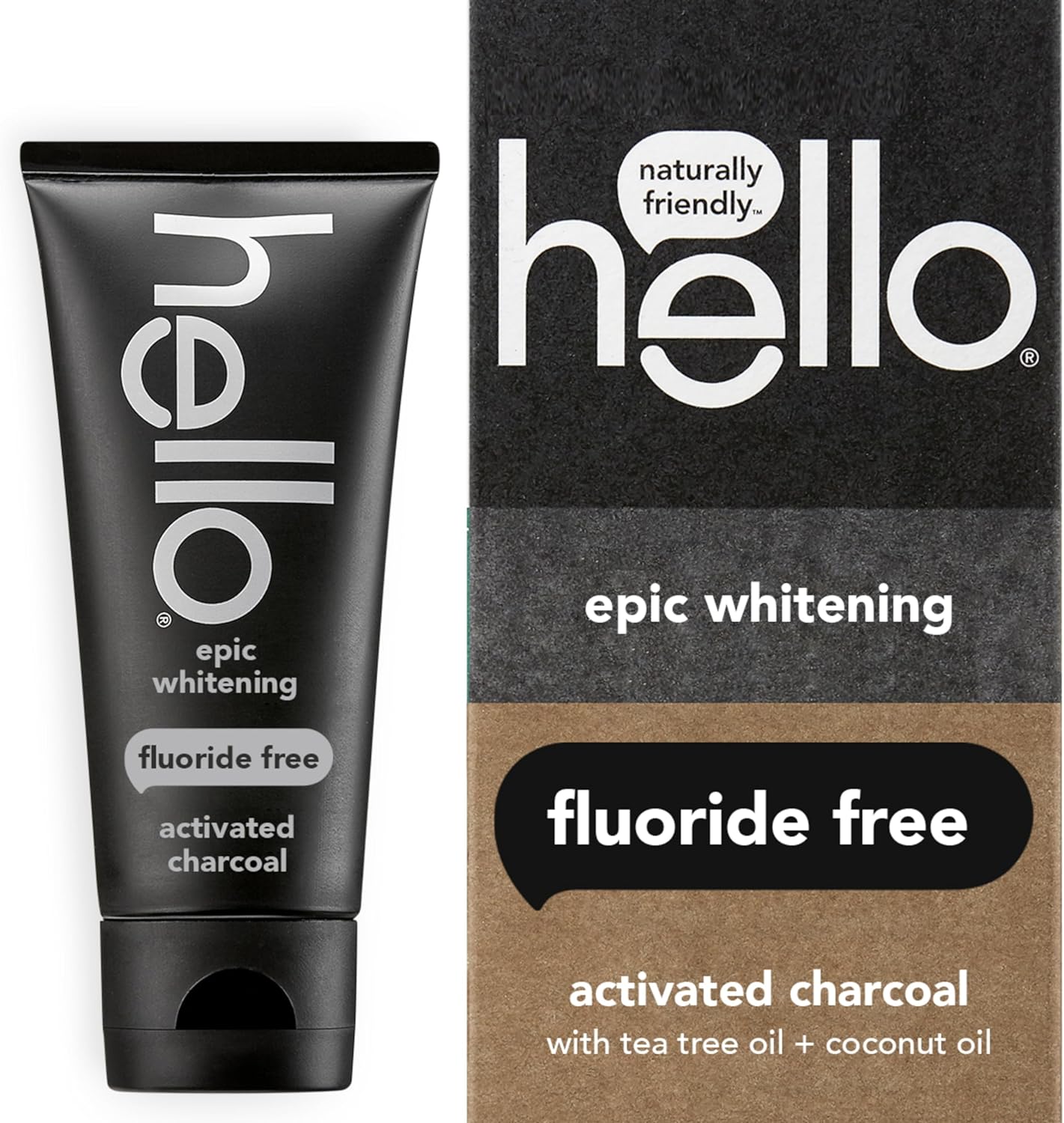 hello Activated Charcoal Epic Whitening Fluoride Free Toothpaste, Fresh Mint + Coconut Oil, Vegan & SLS Free