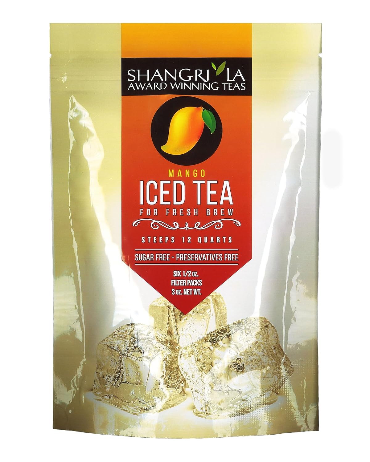 Shangri-La Tea Company Iced Tea Bags, Mango, Unsweetened And All Natural, Brews 2 Quarts Per Tea Bag, (6 Count) (5058)