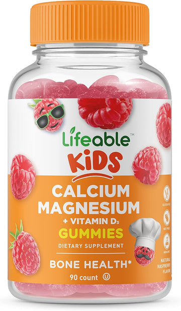 Lifeable Calcium Magnesium and Vitamin D Gummies - Great Tasting Natural Flavor Vitamin Supplements - Gluten Free GMO Free Chewable - for Bone Health Support - for Children, Teens - 90 Gummies