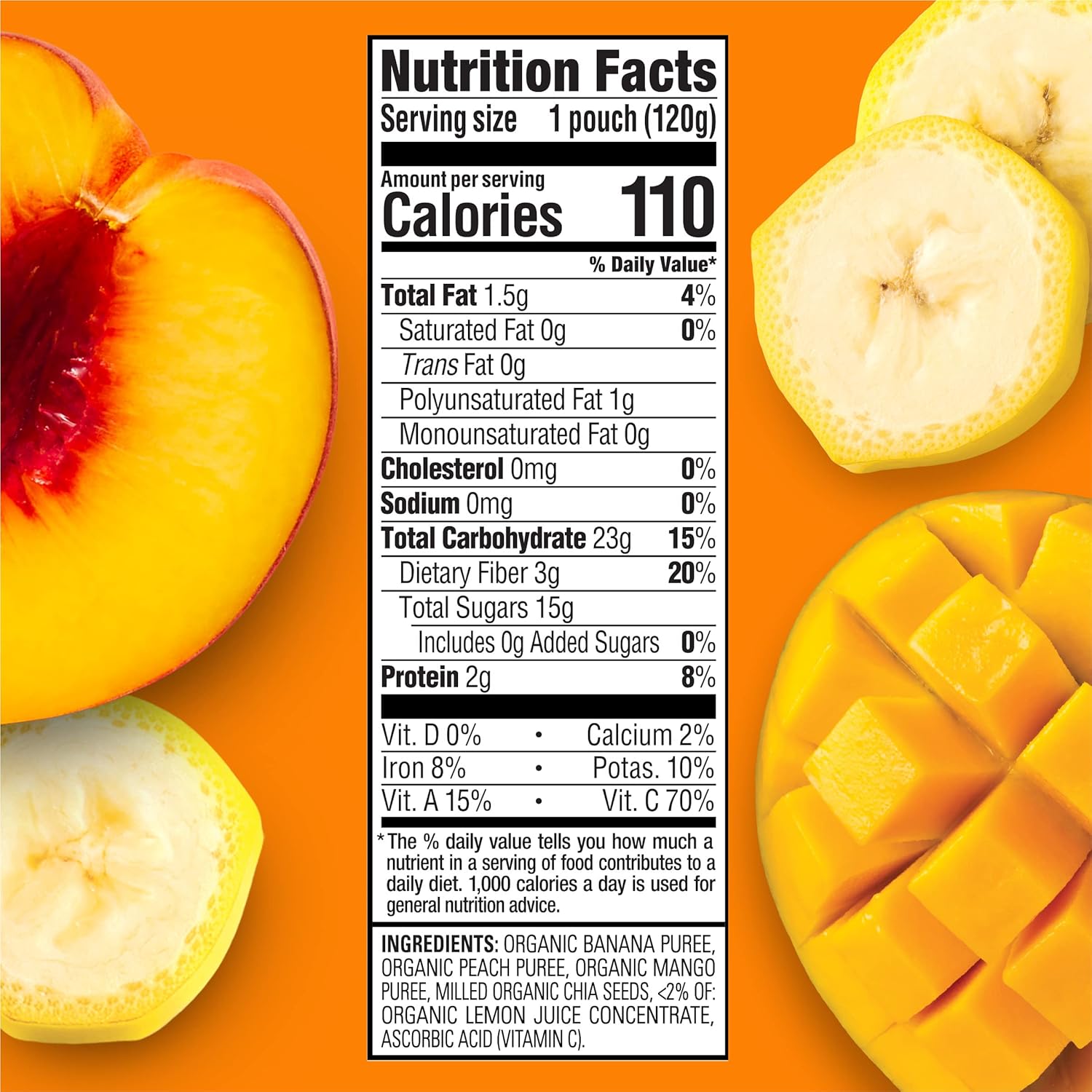 Happy Tot Superfoods Stage 4 Organic Toddler Food Banana Peach Mango Stage, Toddler Snack Pouch, Fruit And Veggie Puree, With Omega-3 Fiber Vitamin C, 4.22 Ounce
