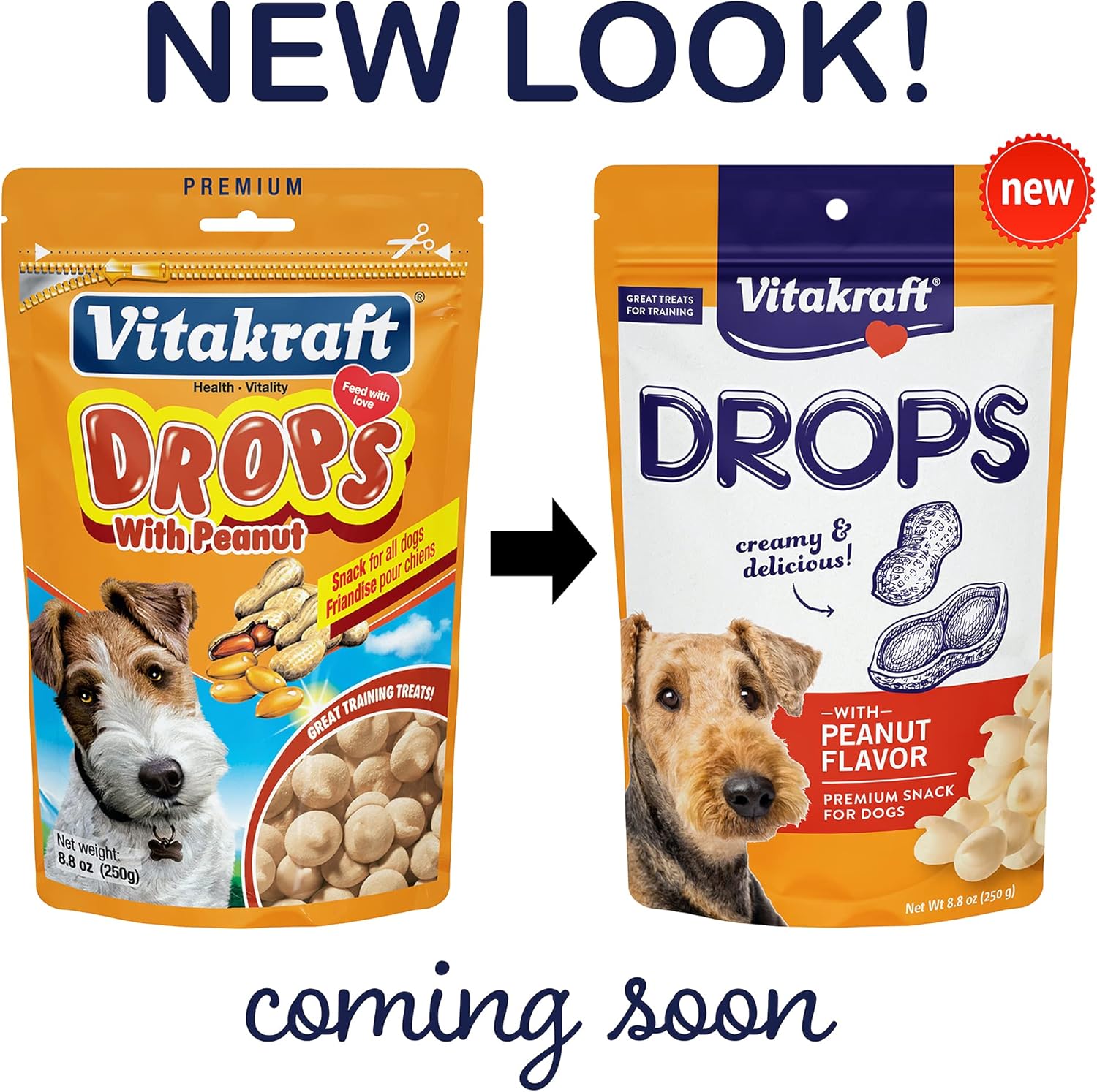 Vitakraft Drops with Peanut Treats for Dogs, Bite-Sized Training Snacks, 8.8 Ounce Pouch : Pet Snack Treats : Pet Supplies