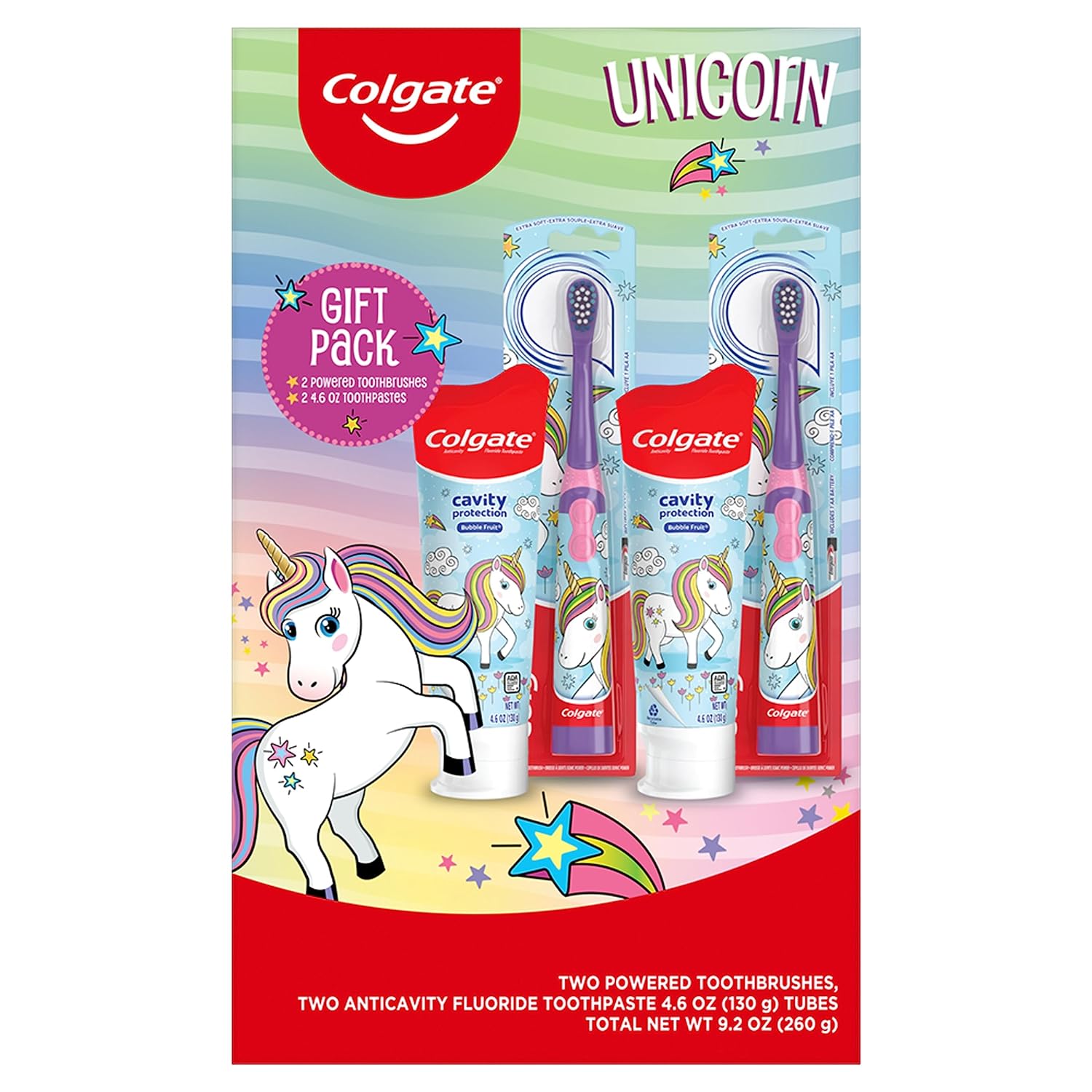Colgate Kids Toothbrush Set with Unicorn Gift Set, 2 Battery Toothbrushes and 2 Toothpastes