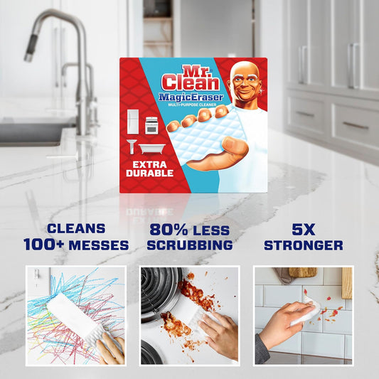 Mr. Clean Magic Eraser, Extra Durable Pro Version, Shoe, Bathroom, and Shower Cleaner, 5X Stronger Last Longer Cleaning Pads with Durafoam, 10 Count