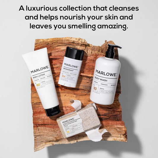 Marlowe. Men'S Grooming Santal Body Set, Features No. 102 Scrub Soap Bar, No. 024 Deodorant & No. 002 Body Lotion, Warm Amber, Sandalwood & Citron Scent