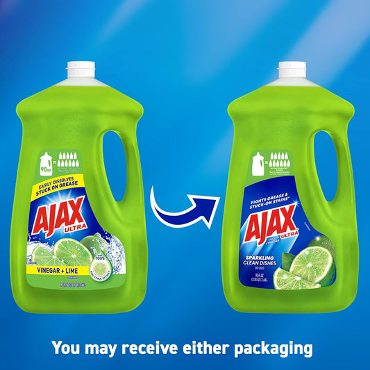 Ajax Ultra Liquid Dish Soap Vinegar and Lime Scent, Sparkling Clean Dishes, 90 oz Bottle