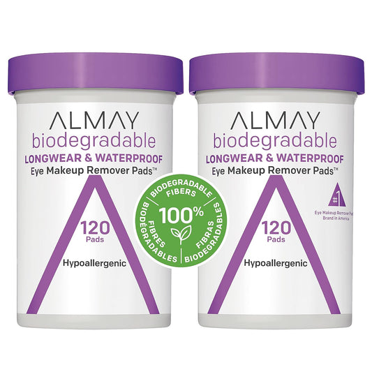 Almay Biodegradable Makeup Remover Pads, Longwear & Waterproof, Hypoallergenic, Fragrance-Free, Dermatologist & Ophthalmologist Tested, 2 Pack