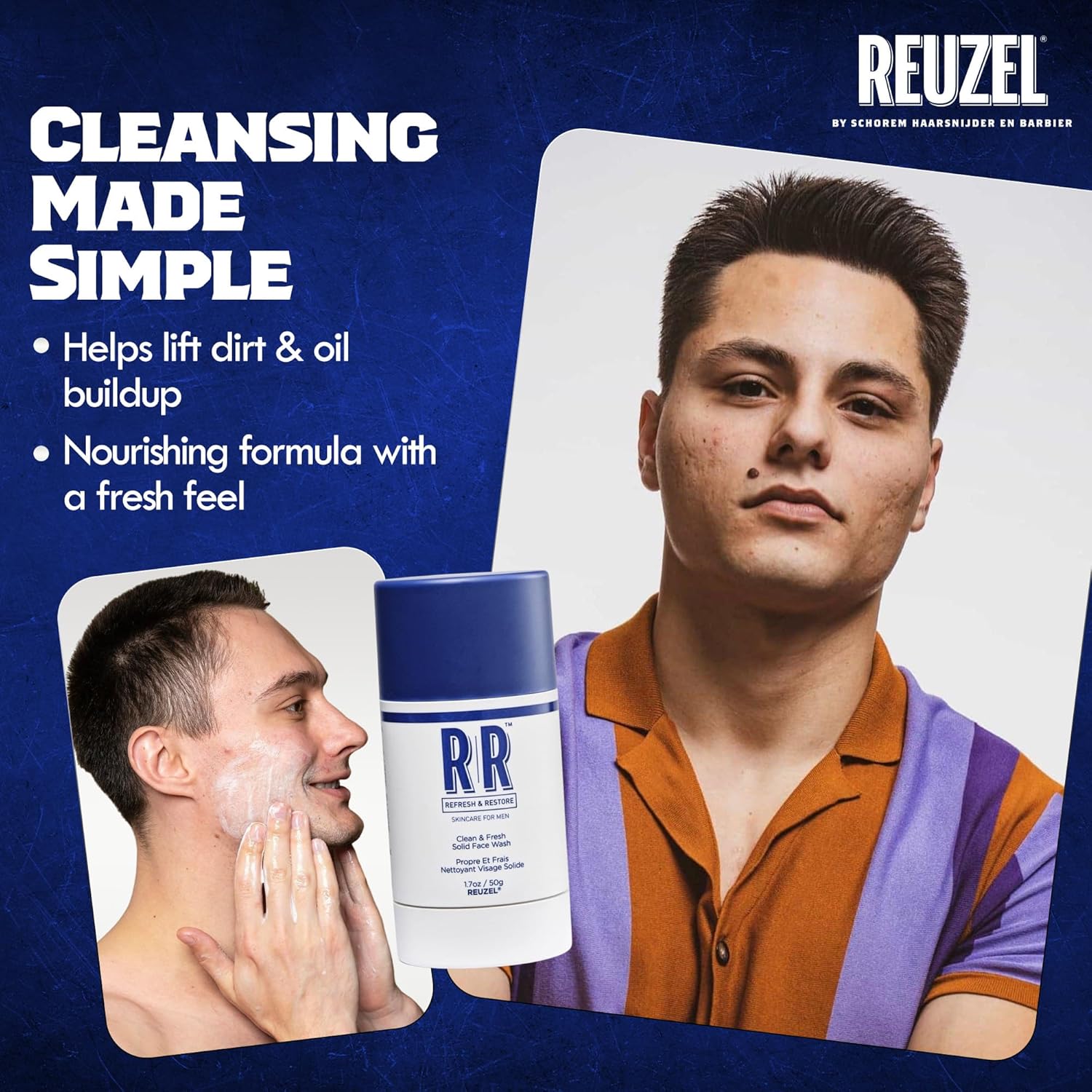 Reuzel Clean And Fresh Solid Face Wash Stick, Locks In Hydration, Cleansing, Moisturizing, Vegan Formula, Sulfate And Paraben Free, Light Maculine Scent, 1.7 Oz : Beauty & Personal Care